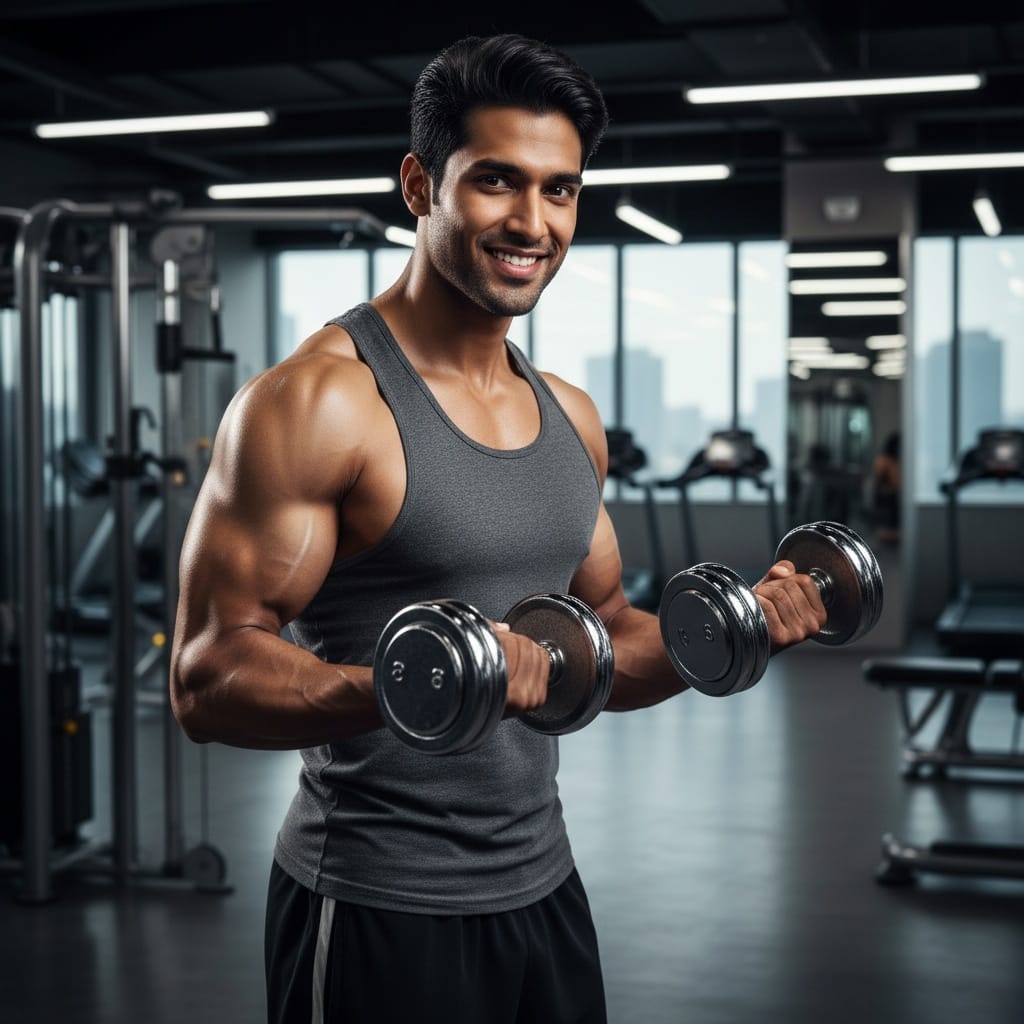 athletic indian man gym action workout shot 23540032