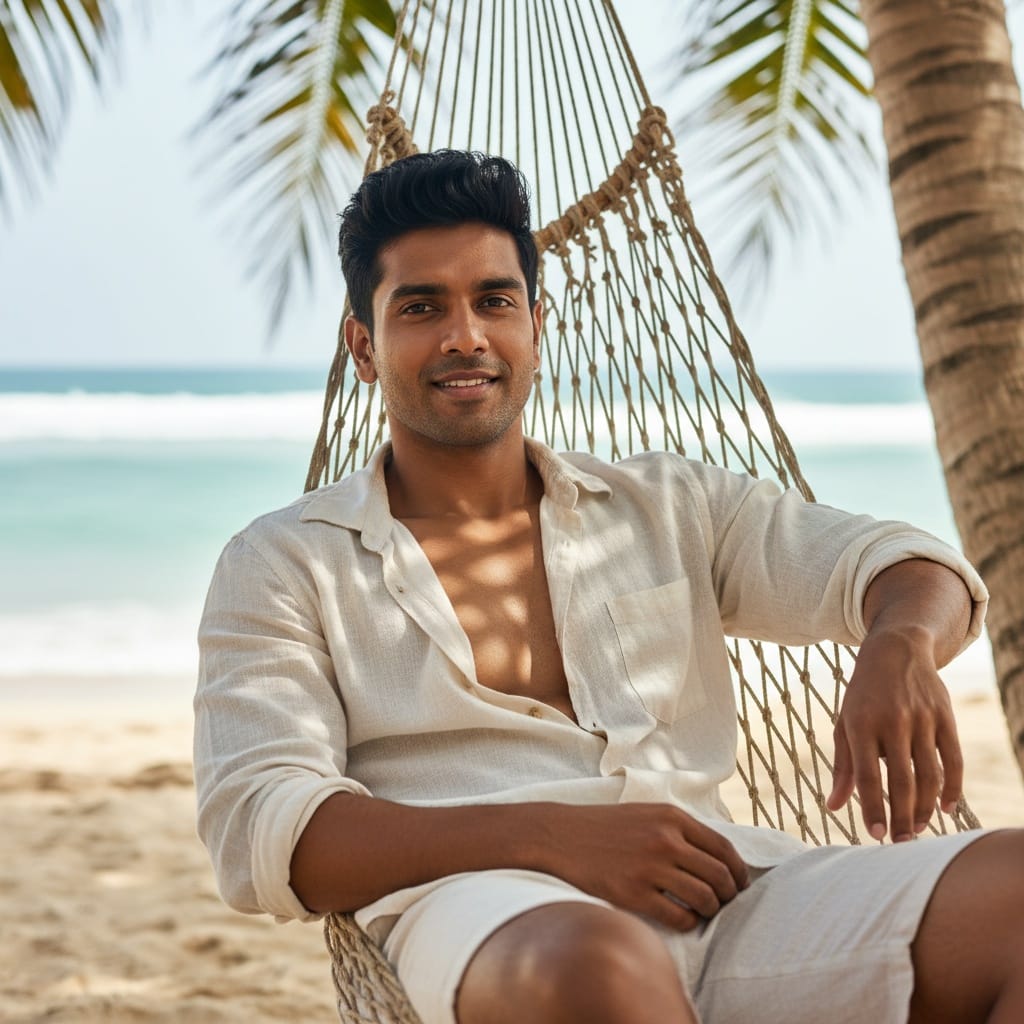 athletic indian man hammock relaxation recovery 26382655