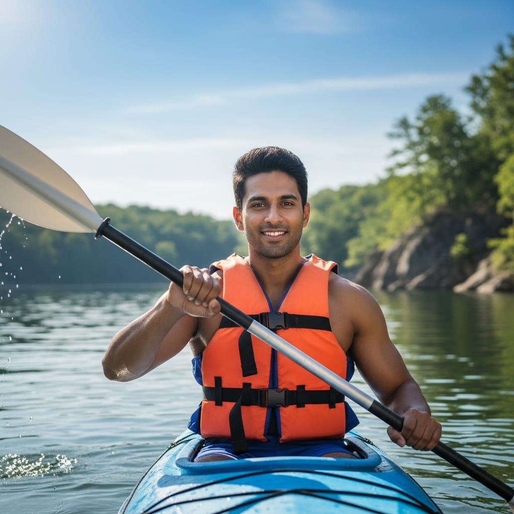 athletic indian man kayak water adventure 55614208