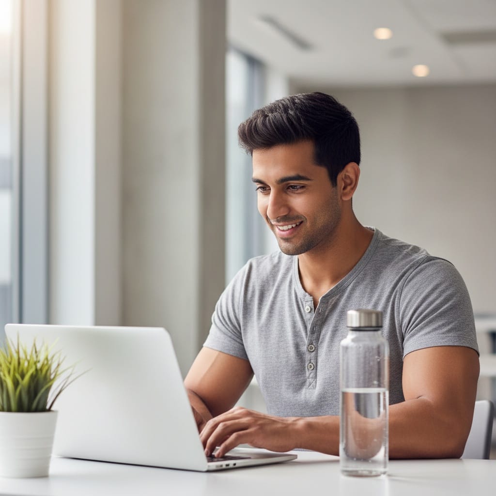 athletic indian man laptop coaching session 79313964