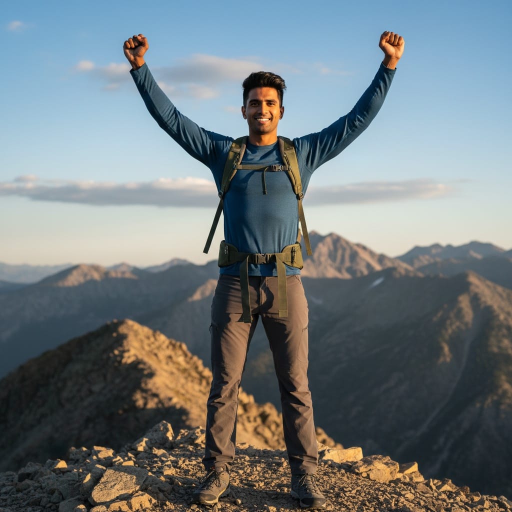 athletic indian man mountain summit victory 45395309