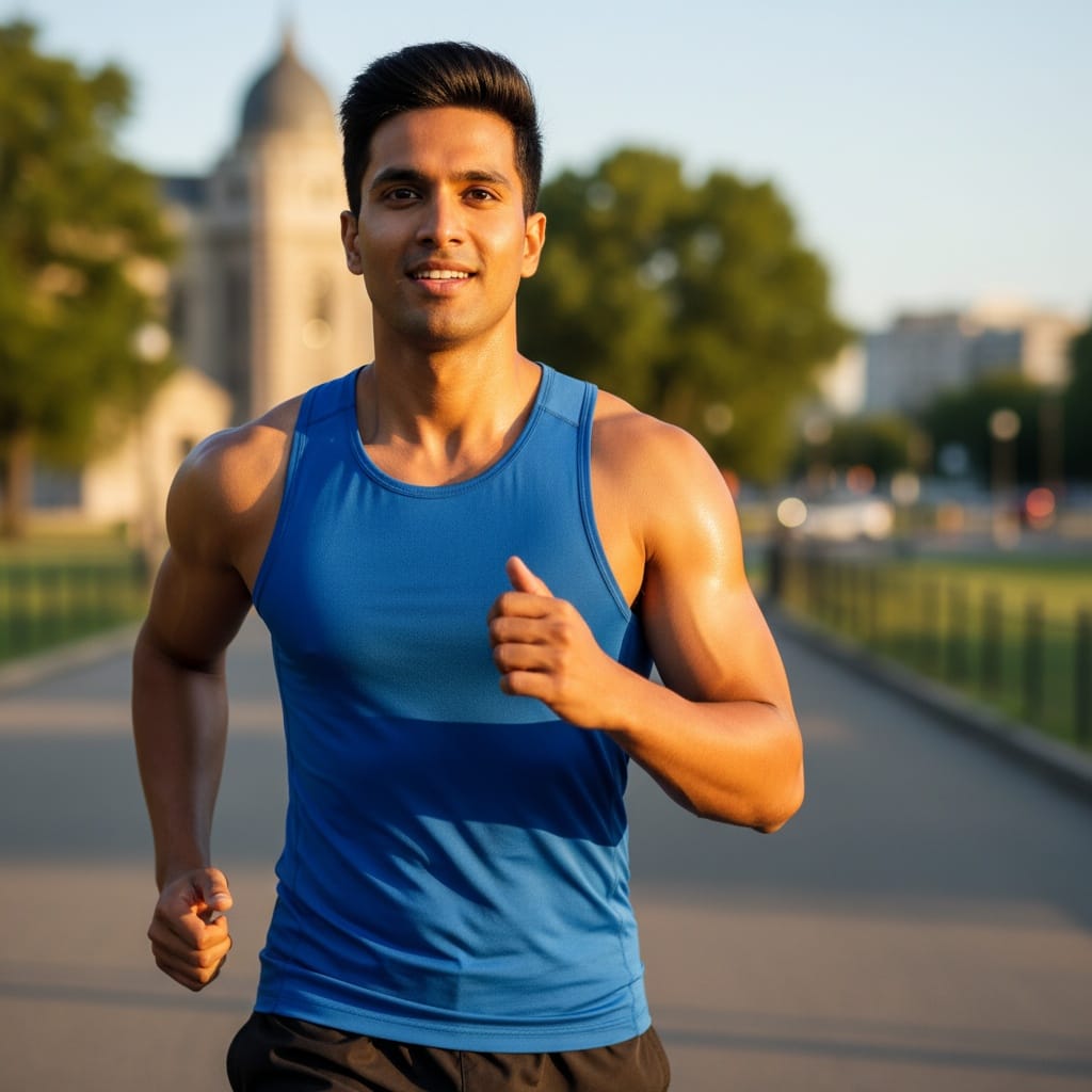 athletic indian man outdoor action shot 88986115