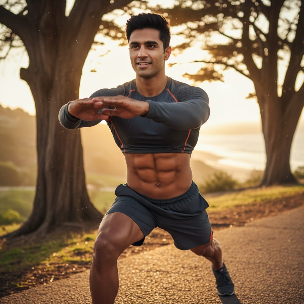 athletic indian man outdoor sunrise training 21717054