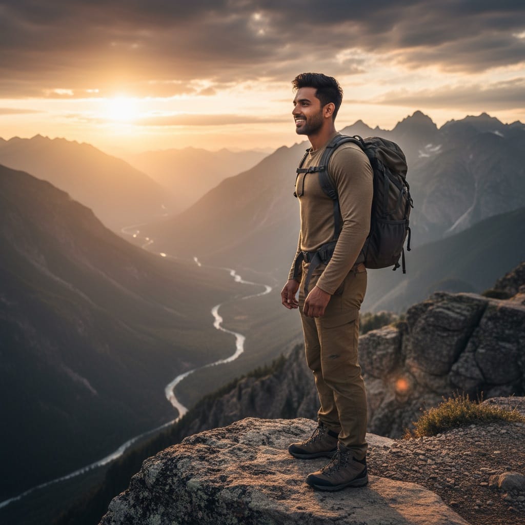athletic indian man scenic overlook view 14048724