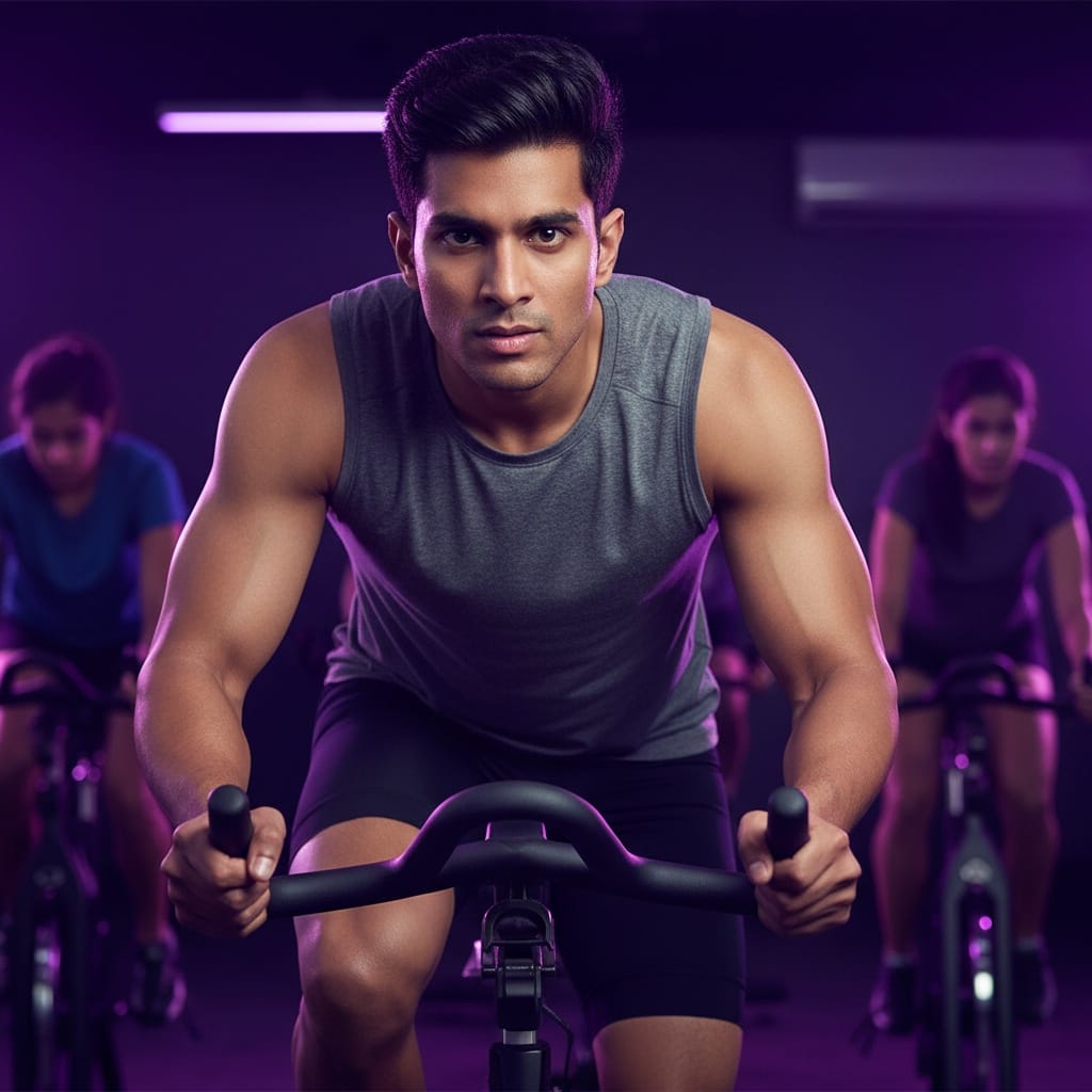athletic indian man spin class action 91266509