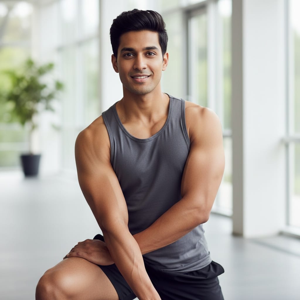 athletic indian man stretching flexibility warmup 91842597