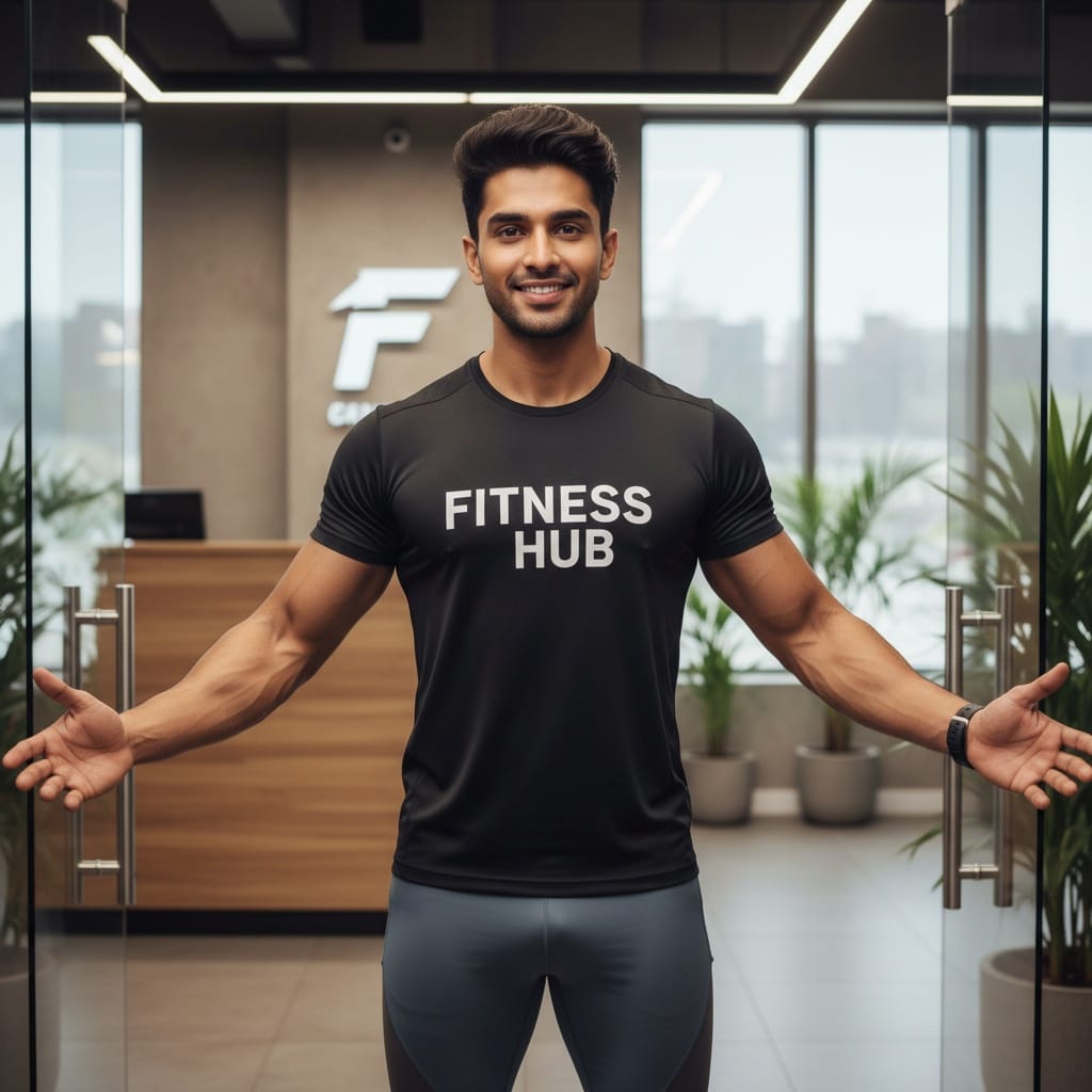 athletic indian man studio owner welcome 79895125