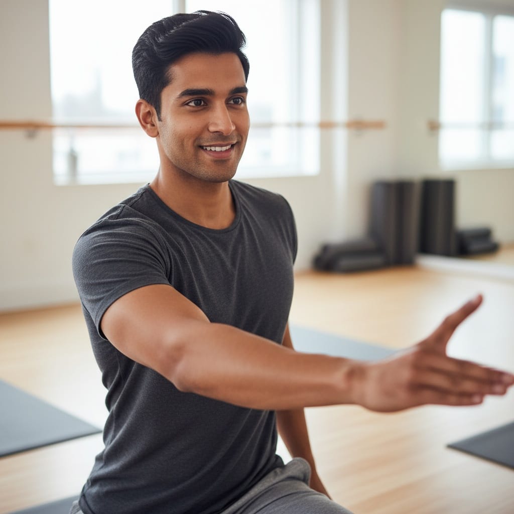 athletic indian man teaching adjustment closeup 38151519