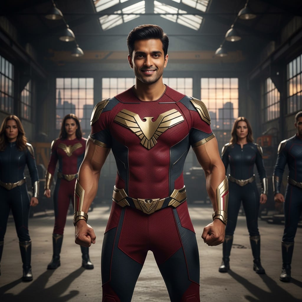 athletic indian man team hero group ready 98432836