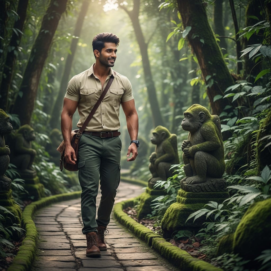 athletic indian man ubud monkey forest path 15302524