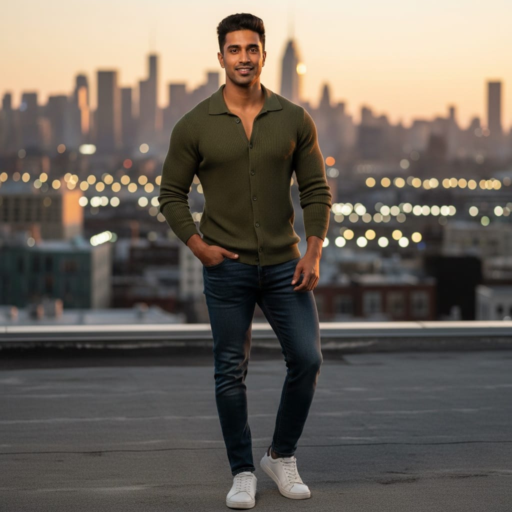 athletic indian man urban rooftop sunset 83984363