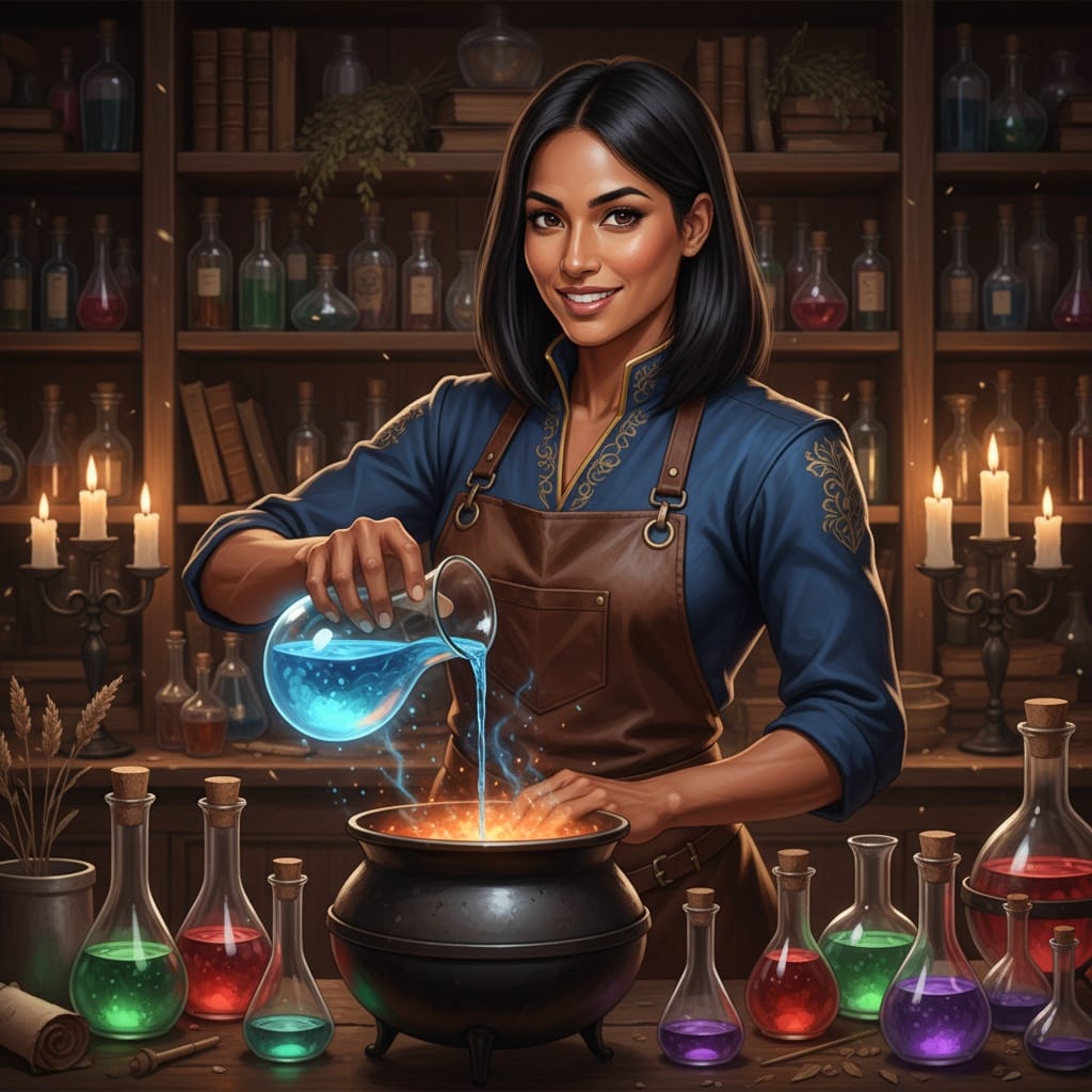 athletic indian woman alchemist laboratory work 27215243