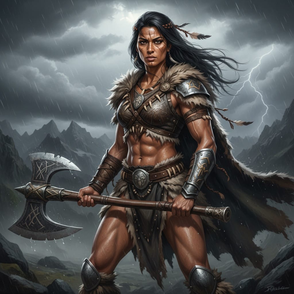 athletic indian woman barbarian wilderness fierce 11296760
