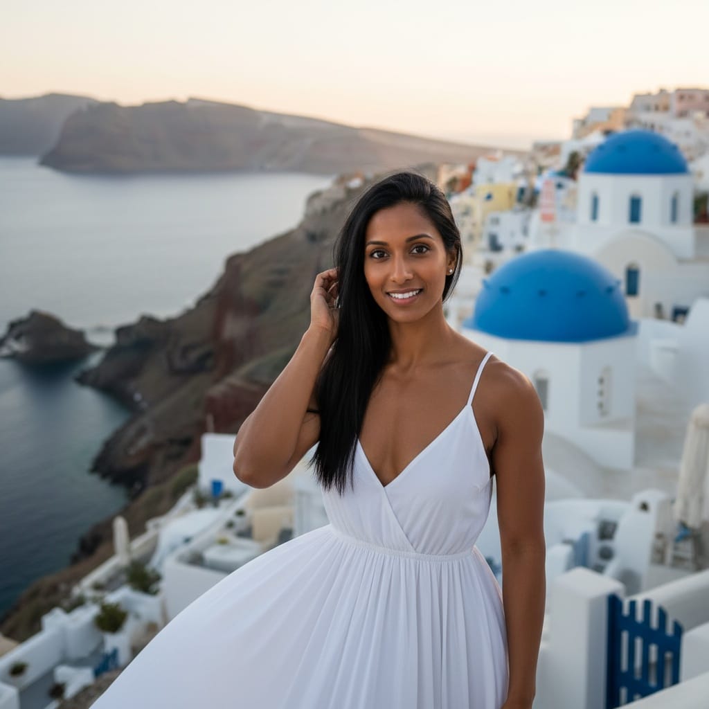 athletic indian woman blue dome church portrait 32309305