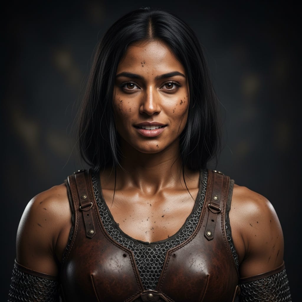 athletic indian woman close up battle worn 90895716