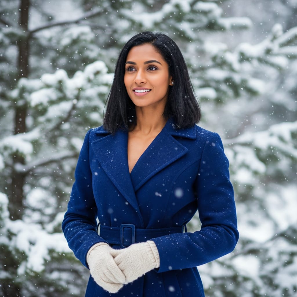 athletic indian woman forest snowfall portrait 97143665
