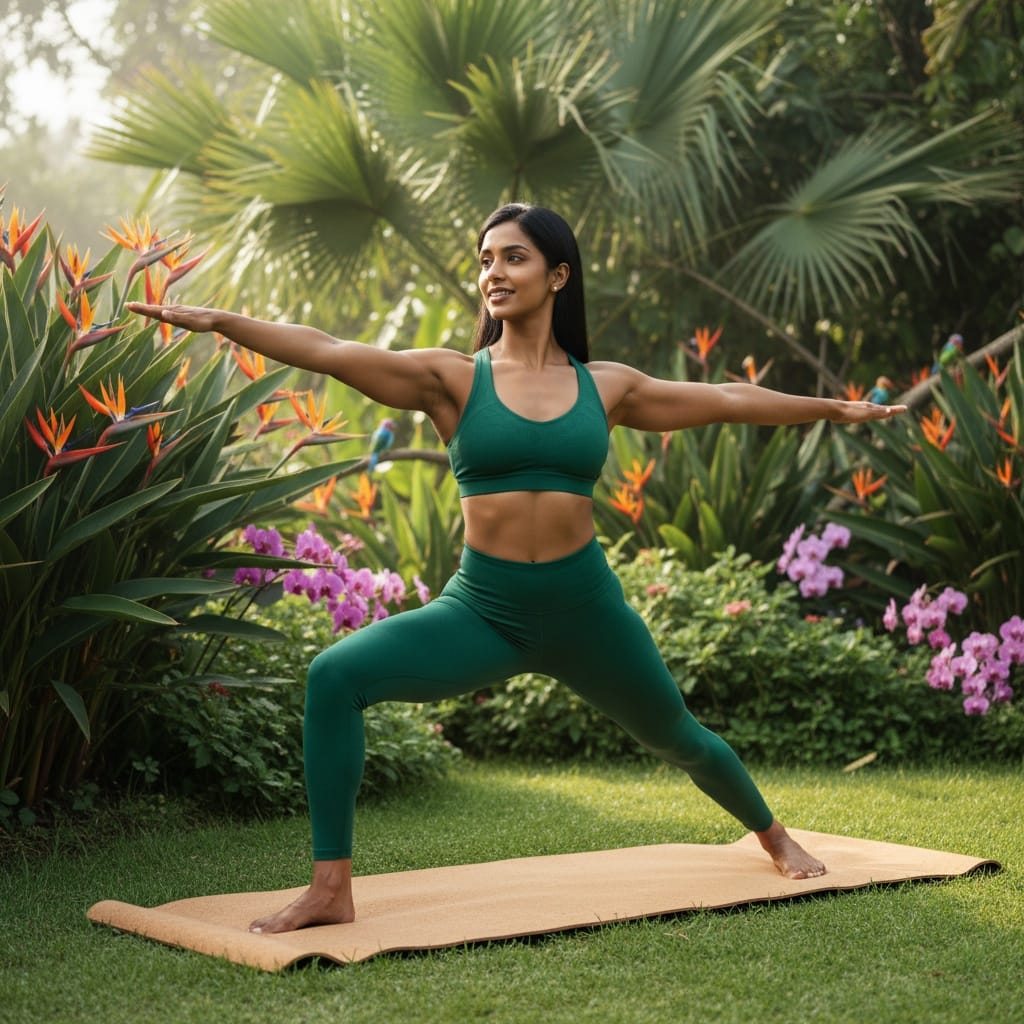 athletic indian woman garden morning flow 58112964