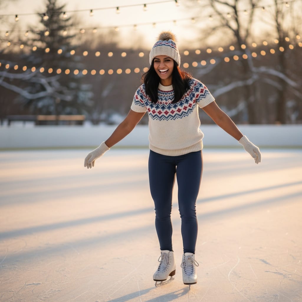 athletic indian woman ice skating rink 87211339