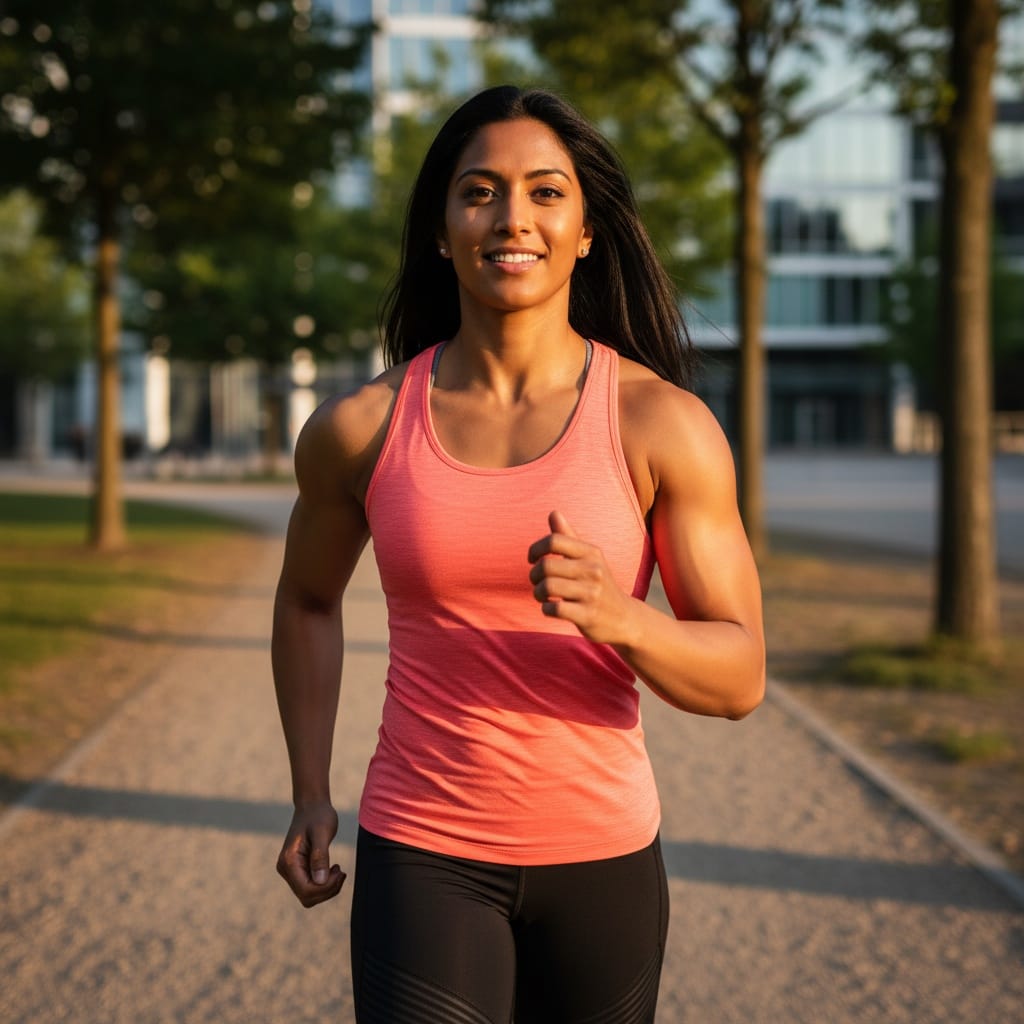 athletic indian woman outdoor running motion 32034075
