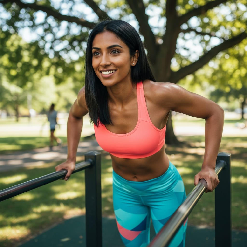 athletic indian woman outdoor training park setting 11679959