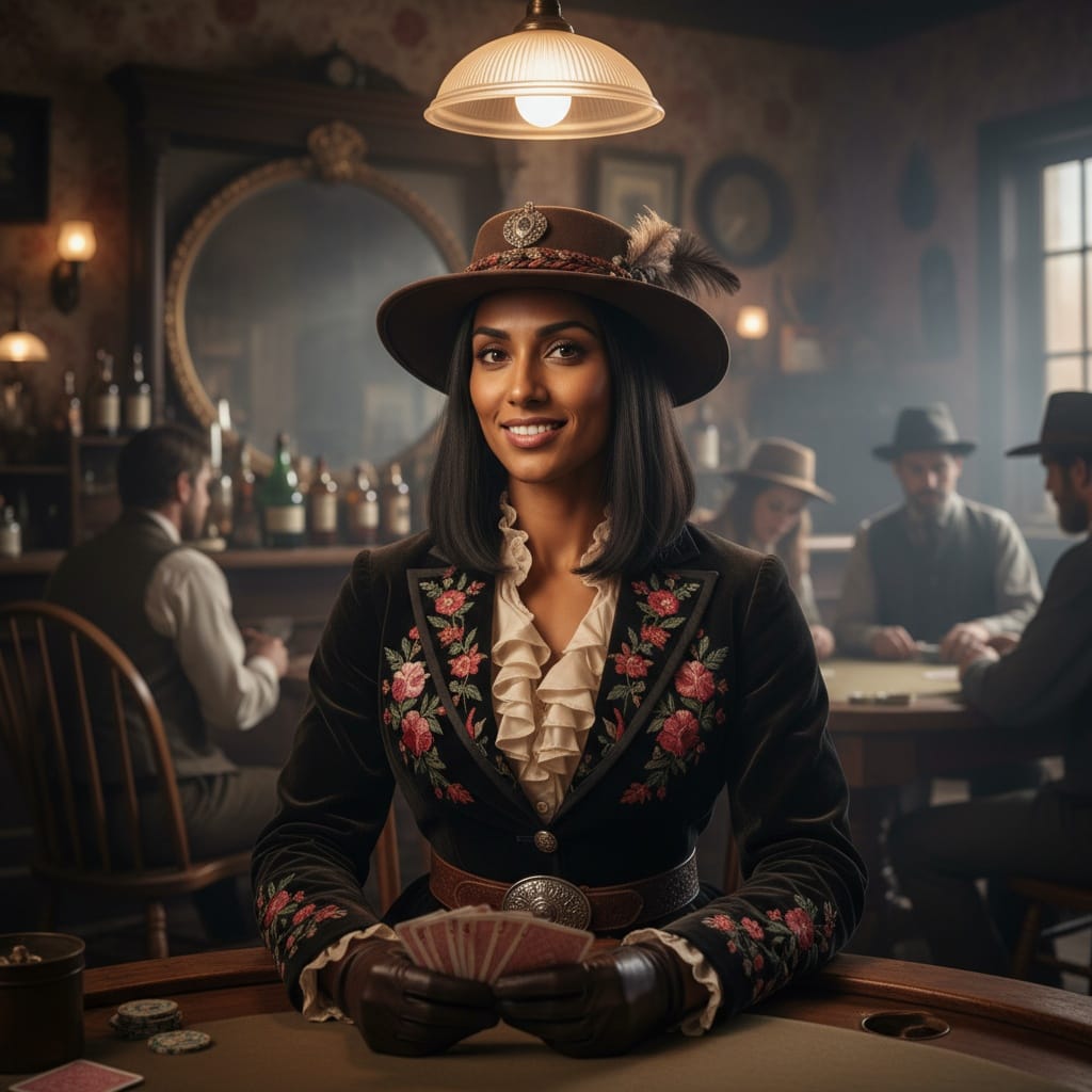 athletic indian woman poker table intensity 68047598