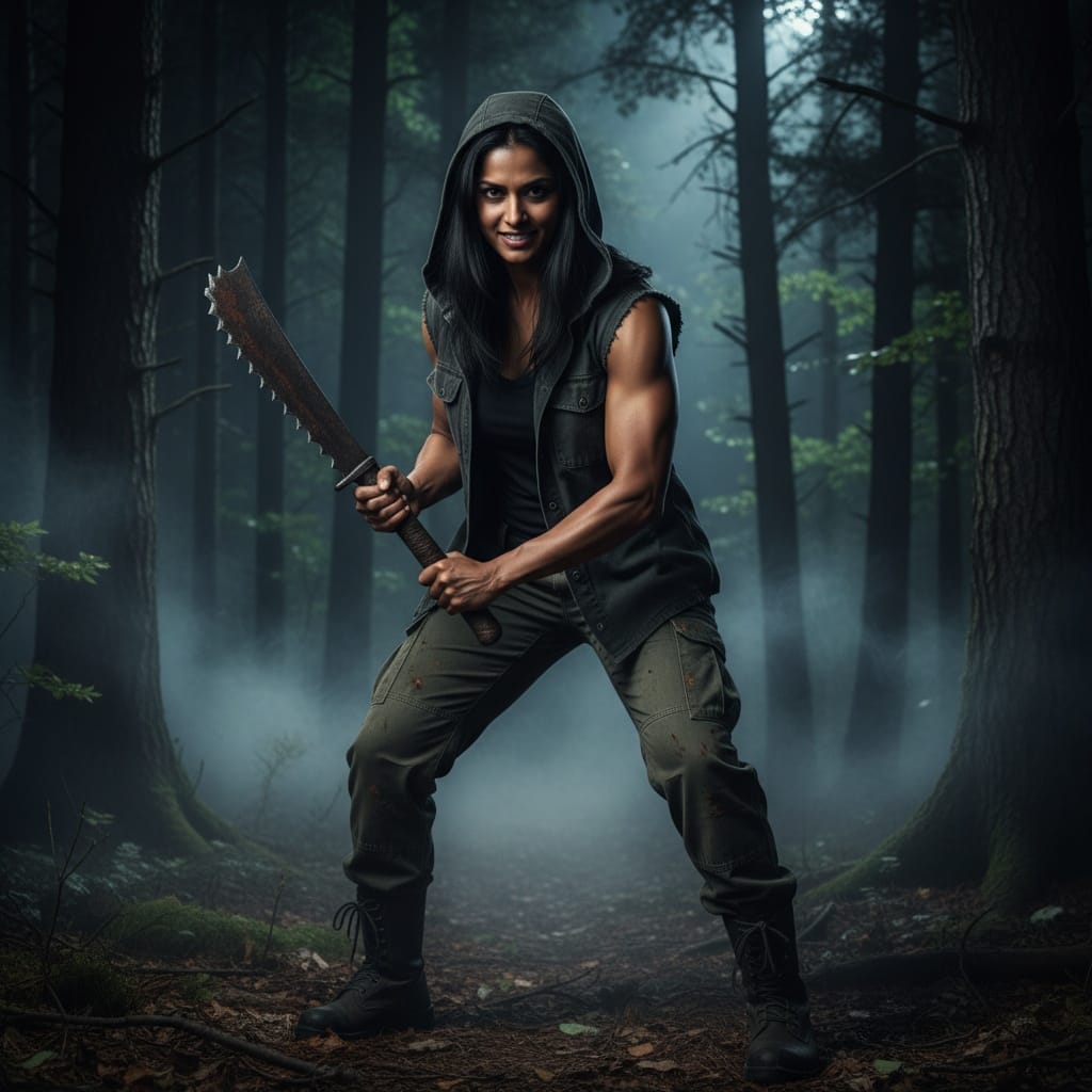athletic indian woman slasher villain woods 36750727