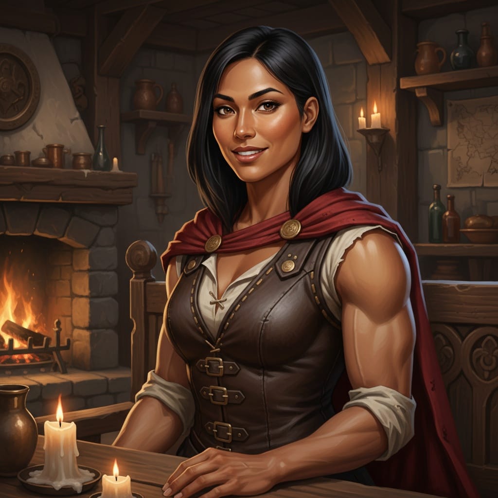 athletic indian woman tavern character portrait 90756543