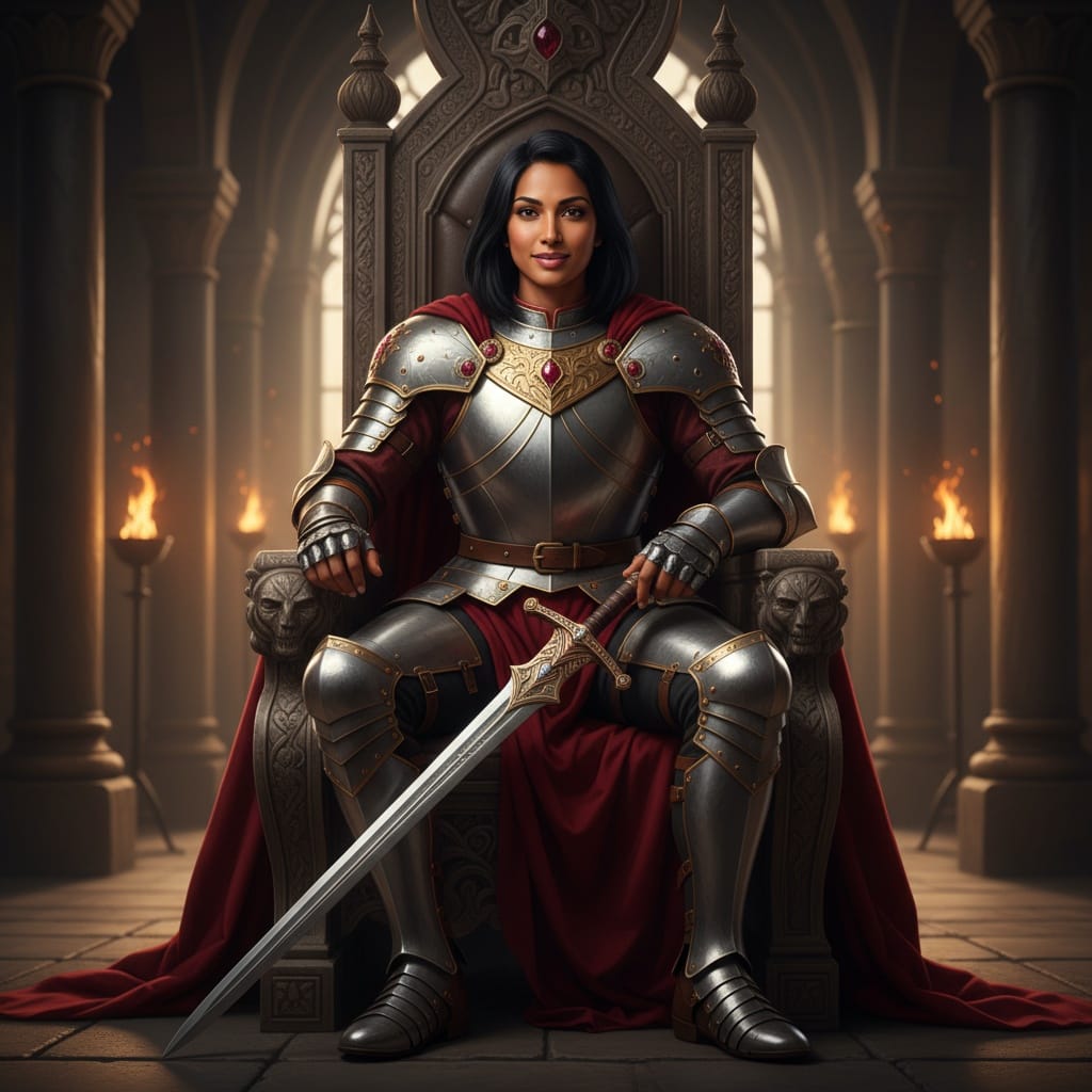 athletic indian woman throne room seated 78633408