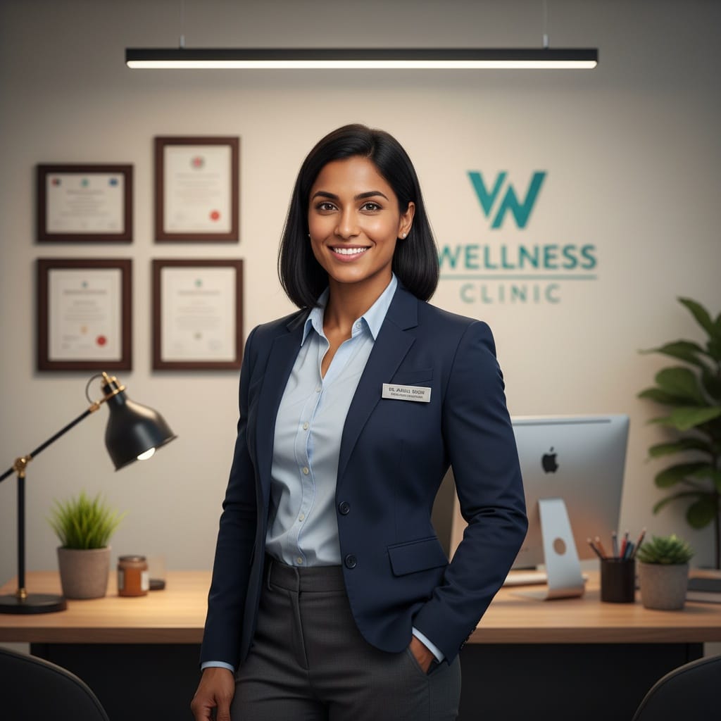 athletic indian woman warm office consultation 74458918