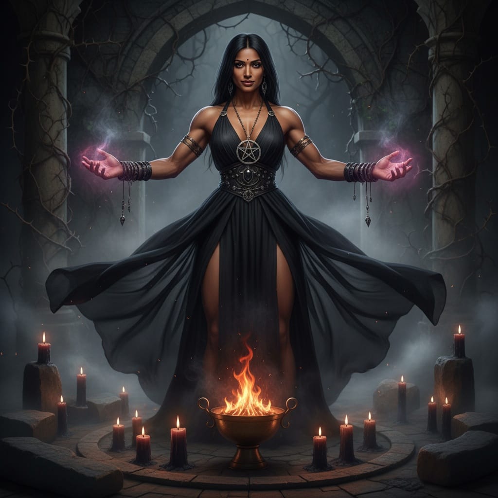 athletic indian woman witch ritual scene 40210853