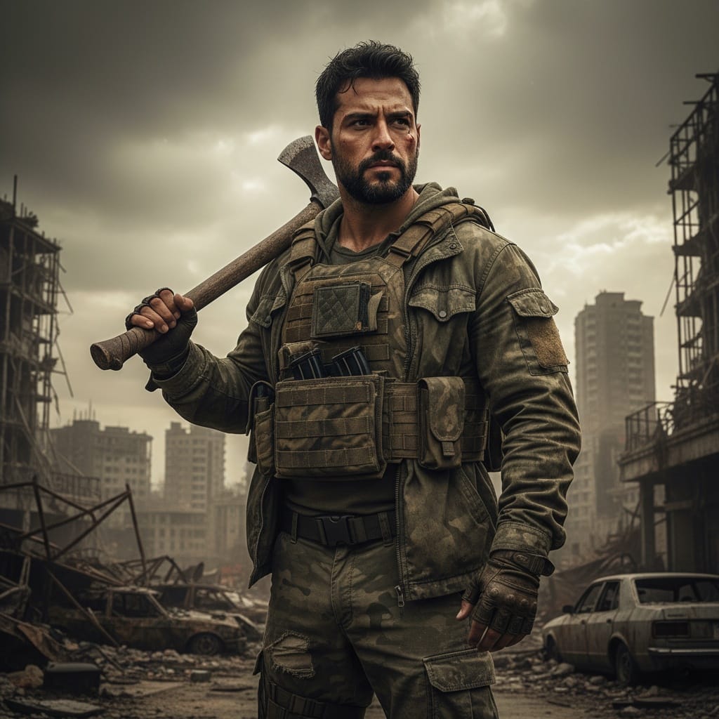 athletic latino man apocalypse survivor warrior 93245688