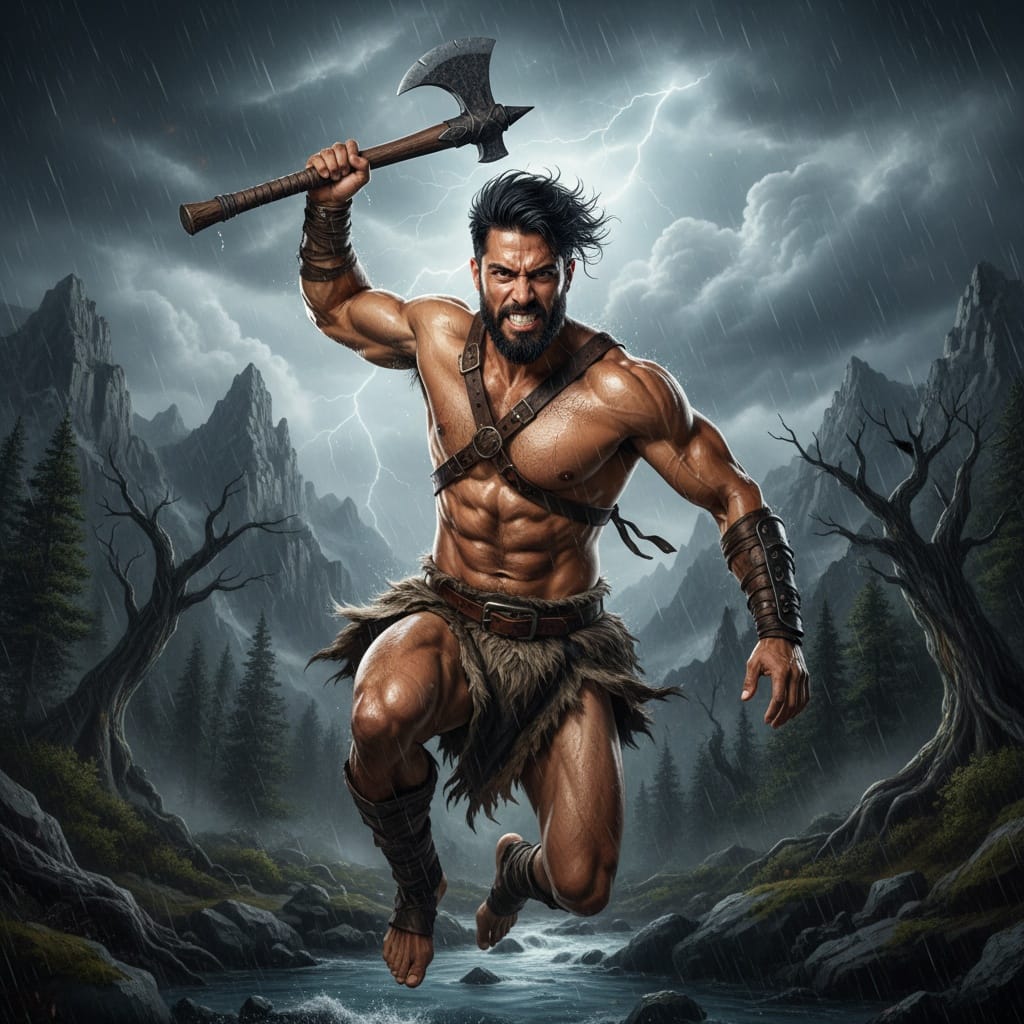 athletic latino man barbarian warrior action 74955998