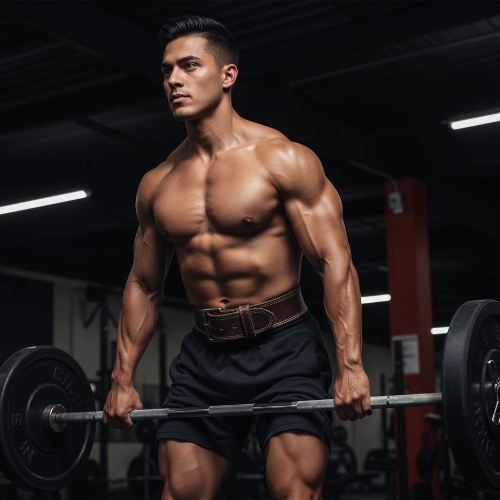 athletic latino man deadlift power pose 24893640