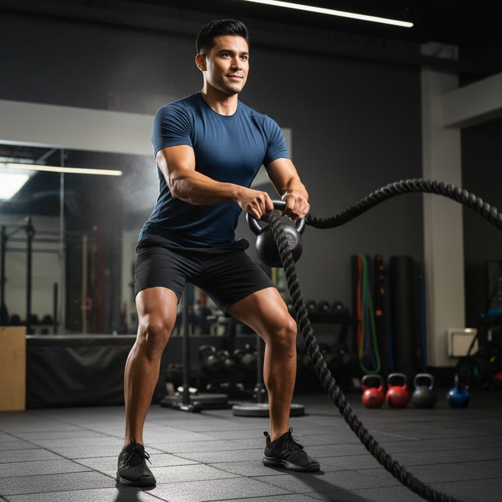athletic latino man functional training area 79590922
