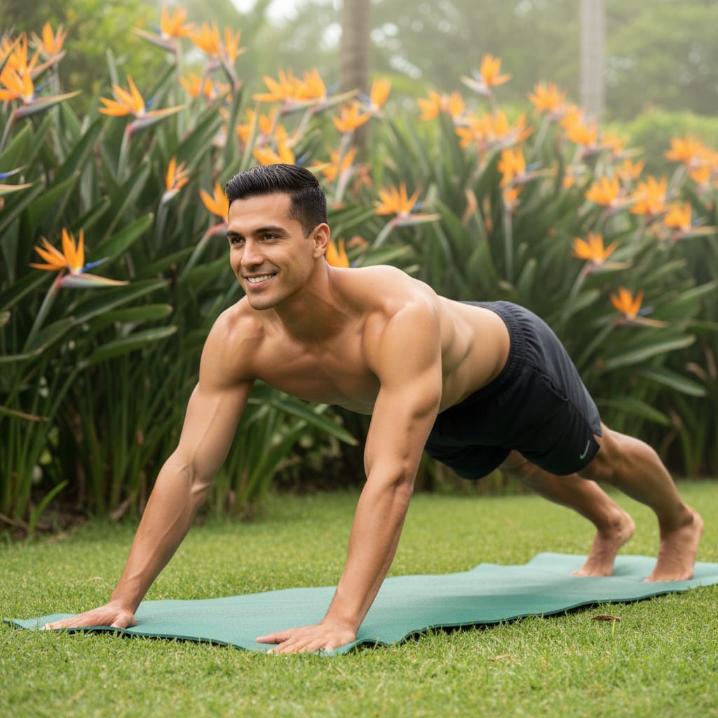 athletic latino man garden morning flow 18648729