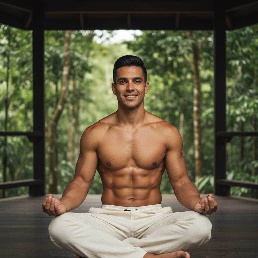 athletic latino man jungle meditation pavilion 55825441