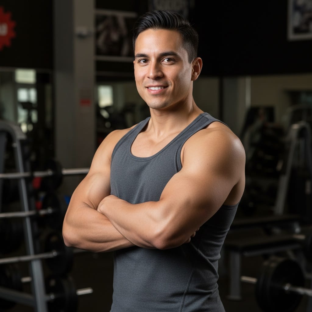 athletic latino man motivational arms crossed pose 65343669