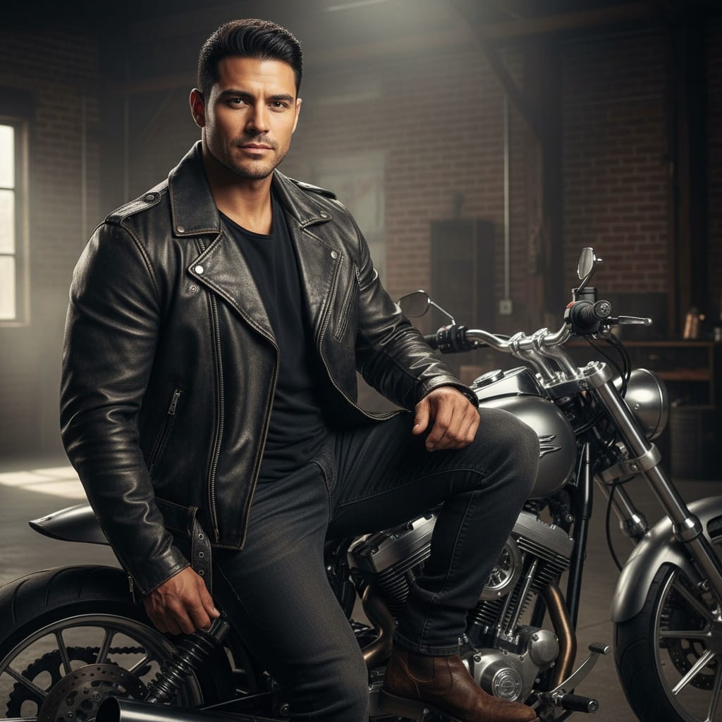 athletic latino man motorcycle rebel hero 35067004