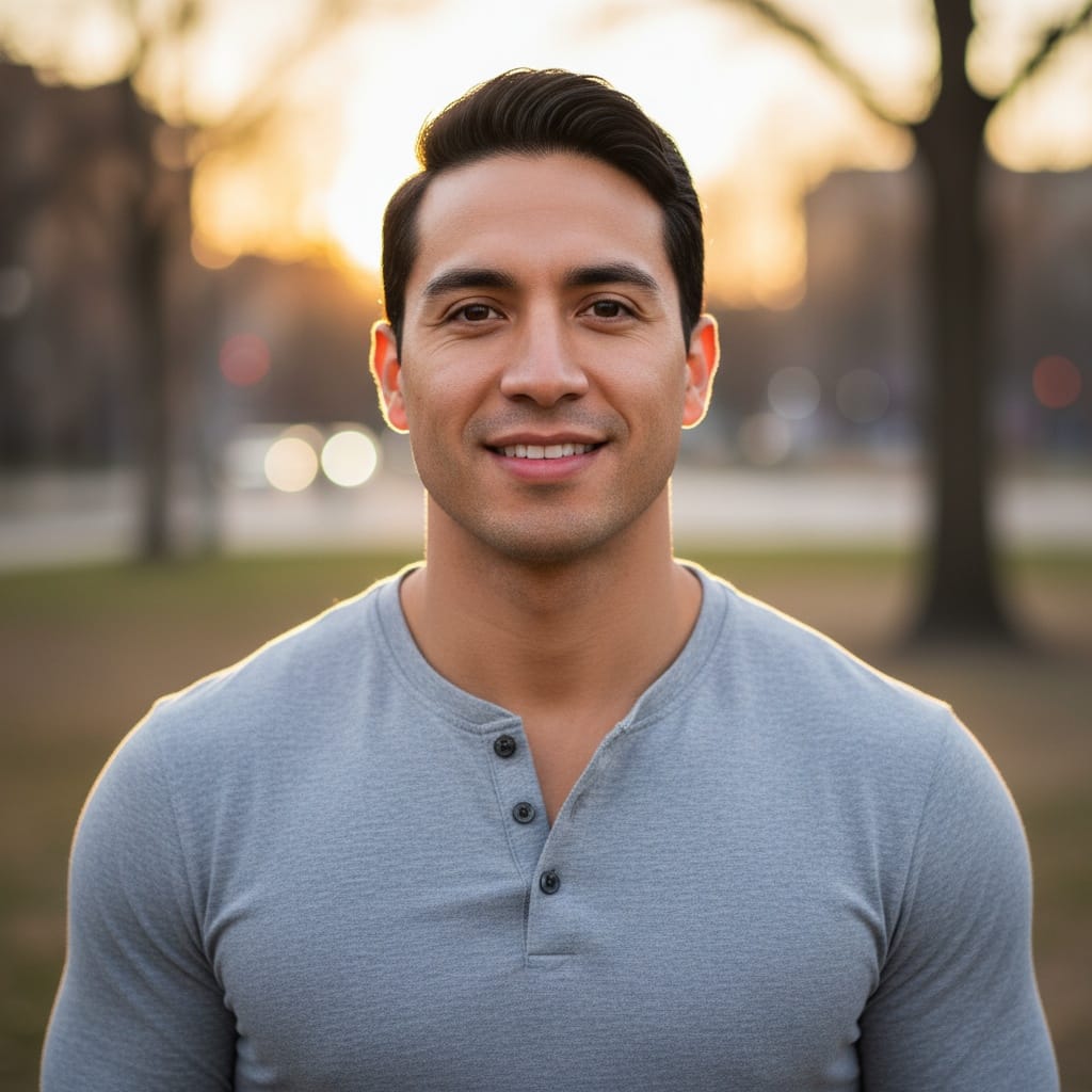 athletic latino man outdoor golden hour 94698018