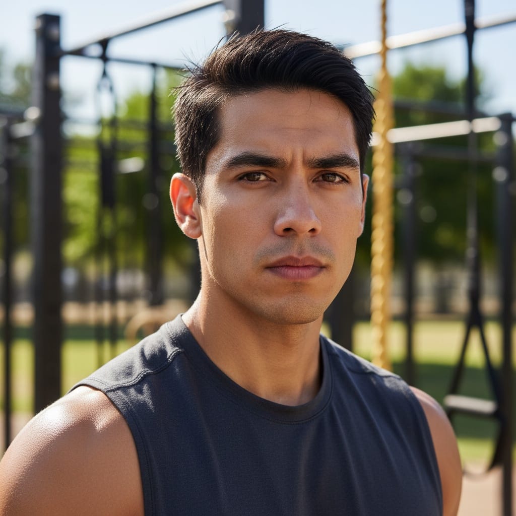 athletic latino man outdoor training portrait 21491962