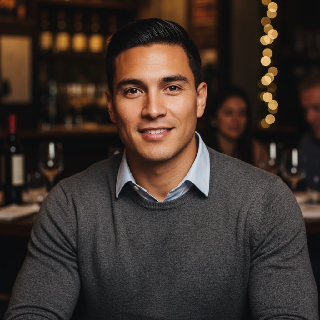 athletic latino man restaurant date ready 68551585