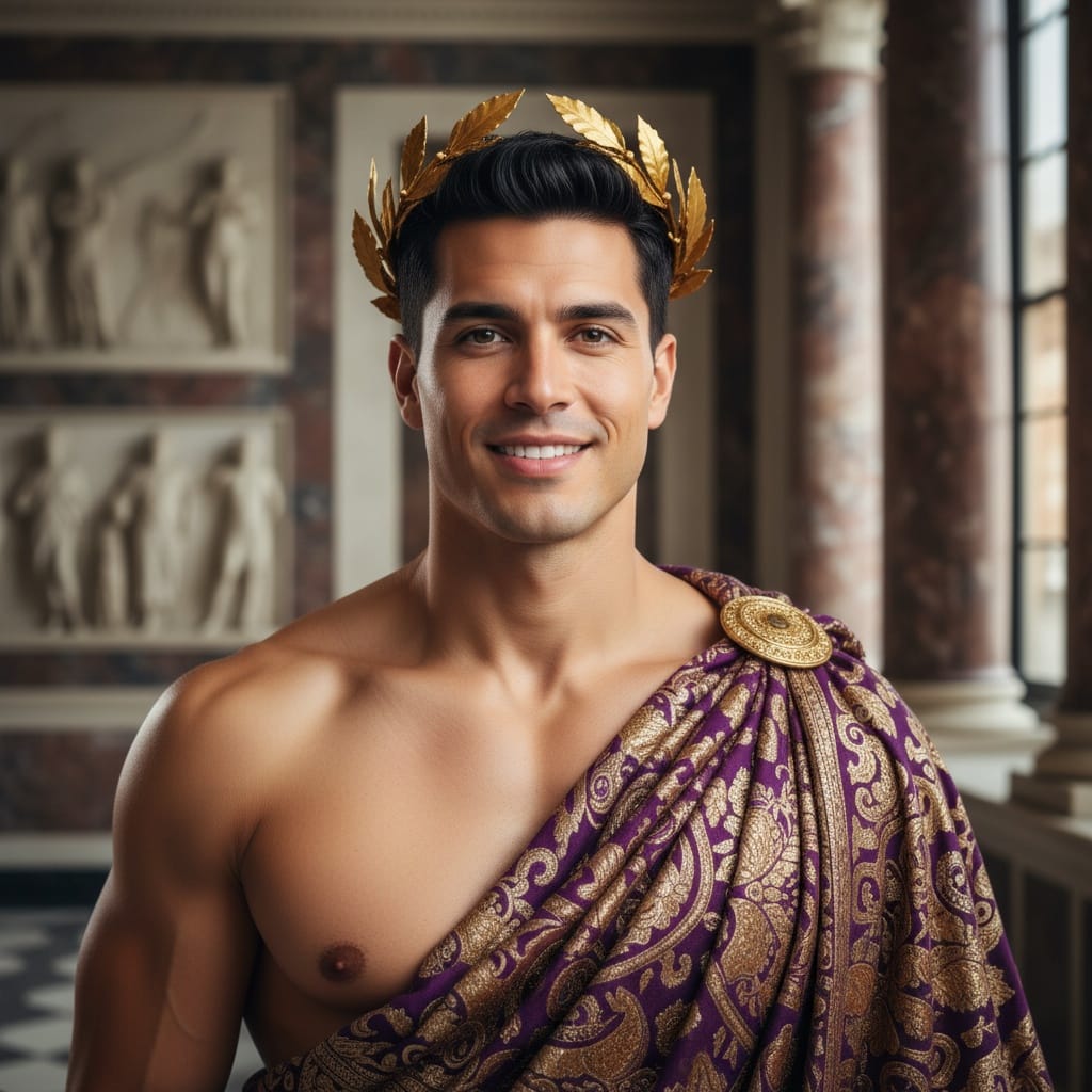 athletic latino man roman emperor laurel crown 15992227