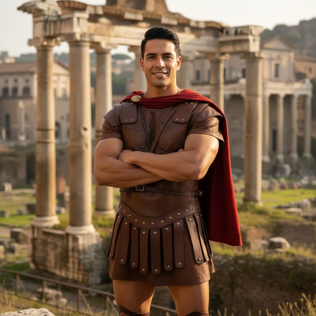 athletic latino man roman forum ruins 46943651