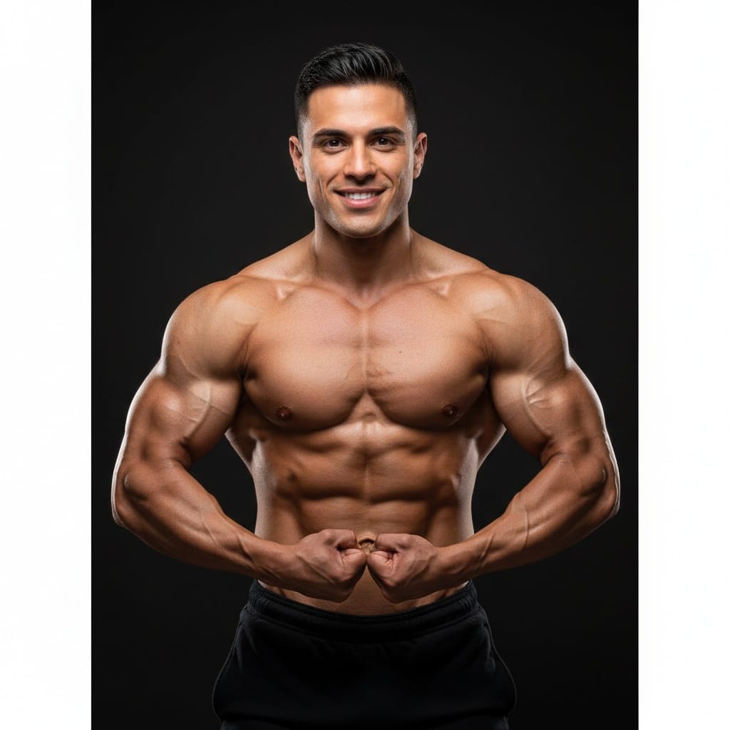 athletic latino man studio front physique pose 32413257