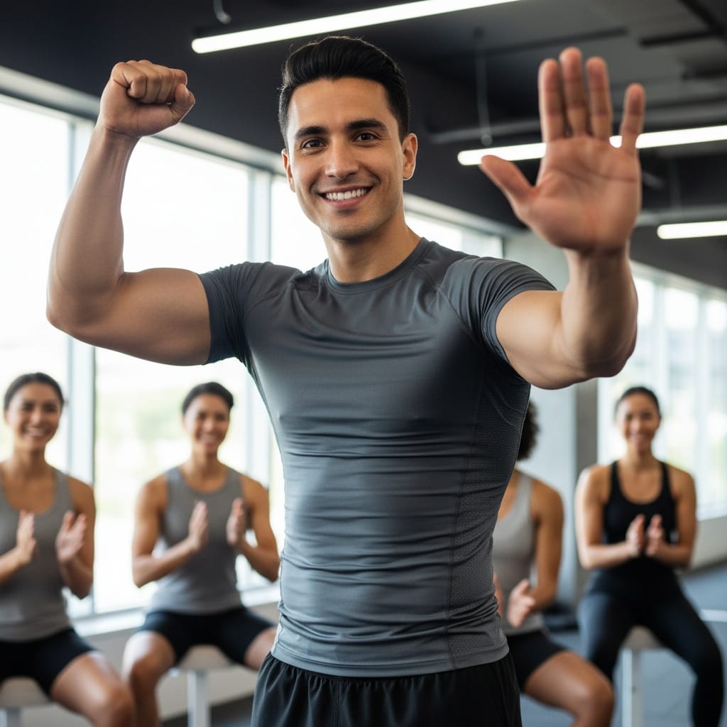 athletic latino man success celebration fist pump 13810974