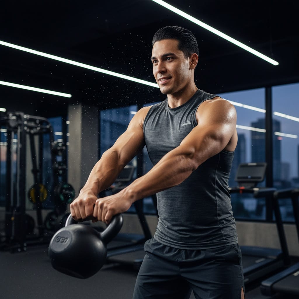 athletic latino man workout equipment action 33385196