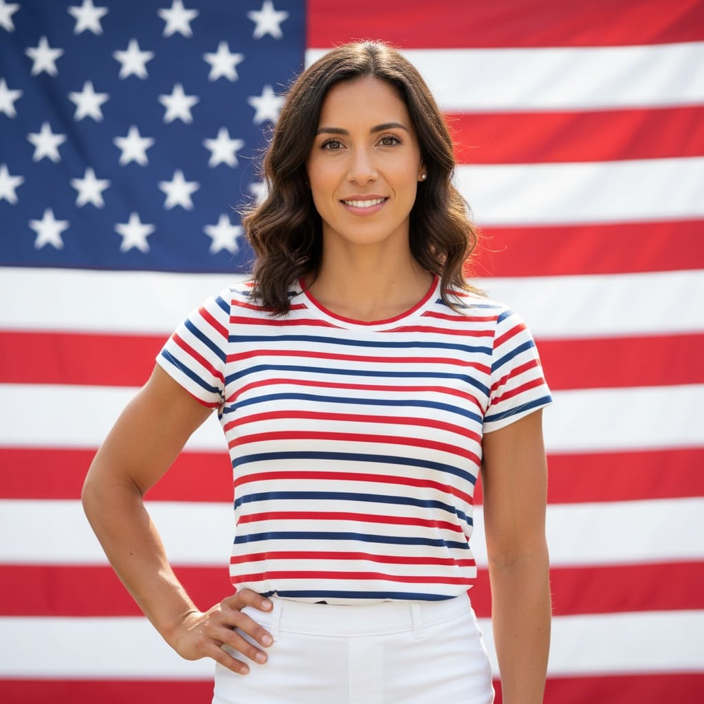 athletic latino woman american flag portrait 89097692