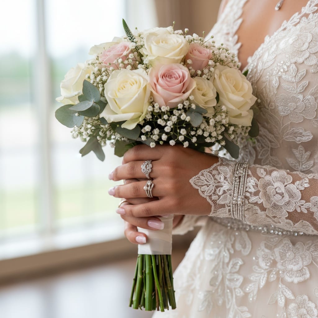 athletic latino woman close up hands bouquet 76731472