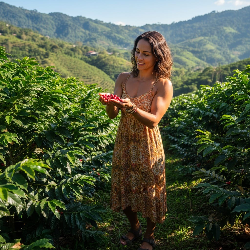 athletic latino woman coffee plantation tour 97097573