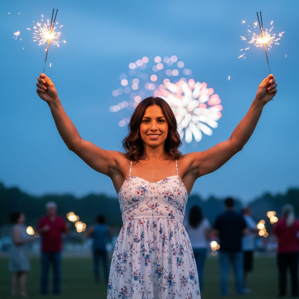 athletic latino woman family friendly sparklers 64699480